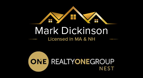 golden roof tops with the words Mark Dickinson, licensed in MA and NH, Realty One Group Nest