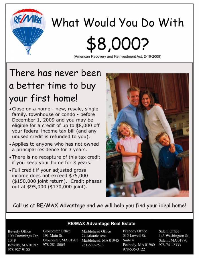  First Time Home Buyer Credit $8,000