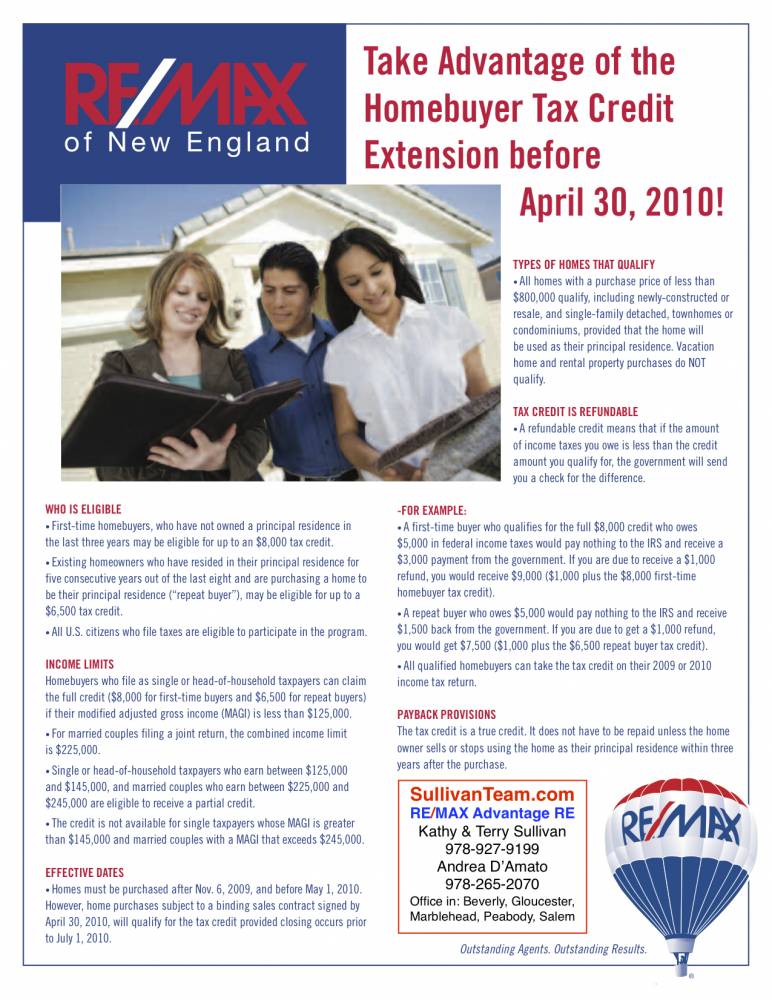 Sullivan Branded Home Buyer Tax Credit Extension flyer