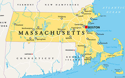 Map of Massachusetts with counties outlined