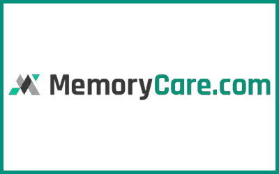 Black, white and green logo for memorycare.org