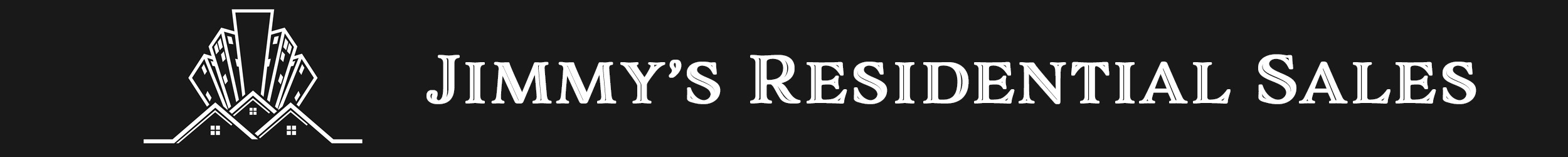 black banner with residential and commercial buildings and the words Jimmy's Residential Sales
