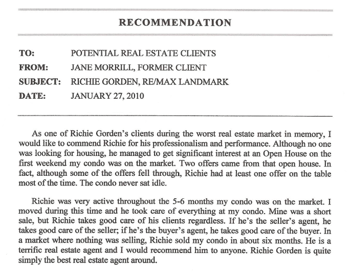testimonial for Richie Gorden
