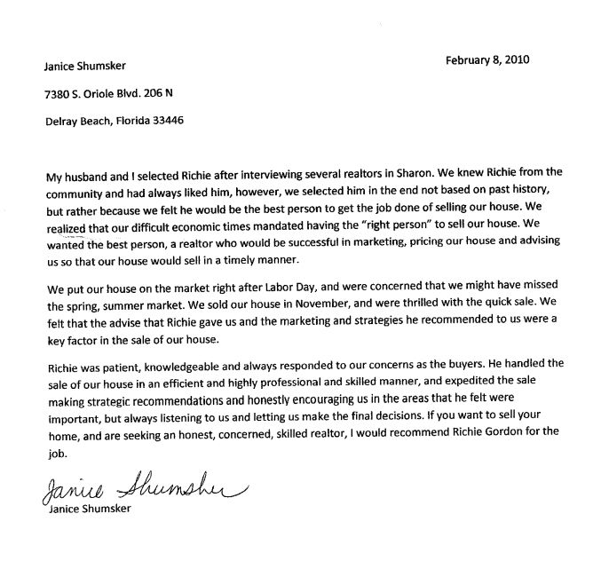 testimonial for Richie Gorden