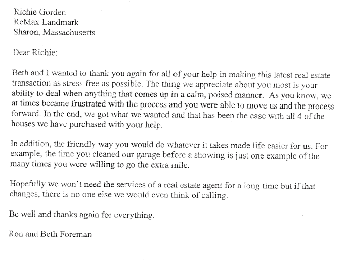 testimonial for Richie Gorden