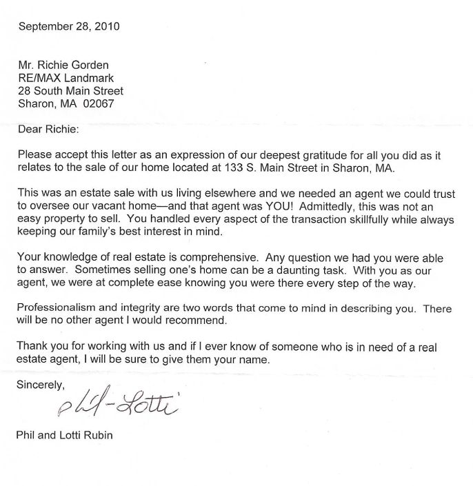 testimonial for Richie Gorden