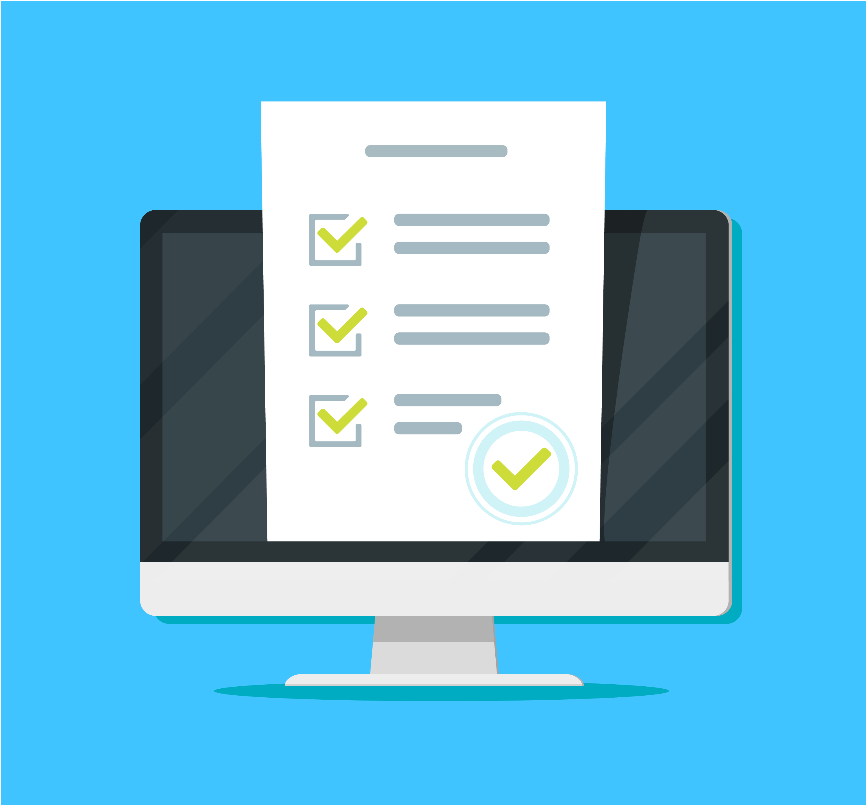 generic checklist with all tasks checked off in front of a computer
